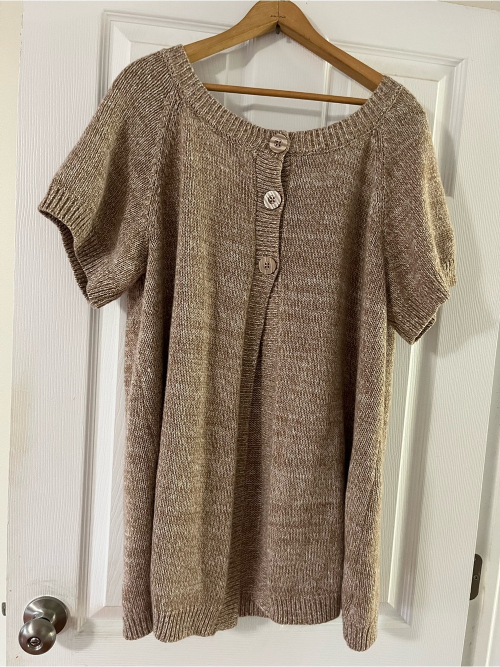 Woman Within Taupe Short-Sleeve Button-Front Knit Tunic